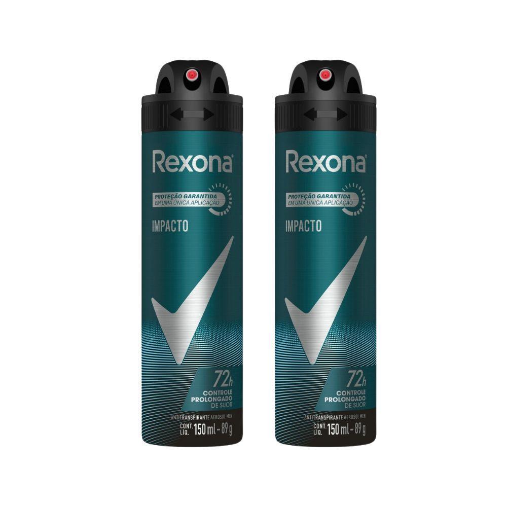 Kit 2 Desodorante Antitranspirante Aerosol Masculino Rexona Impacto 72 Horas 150ml