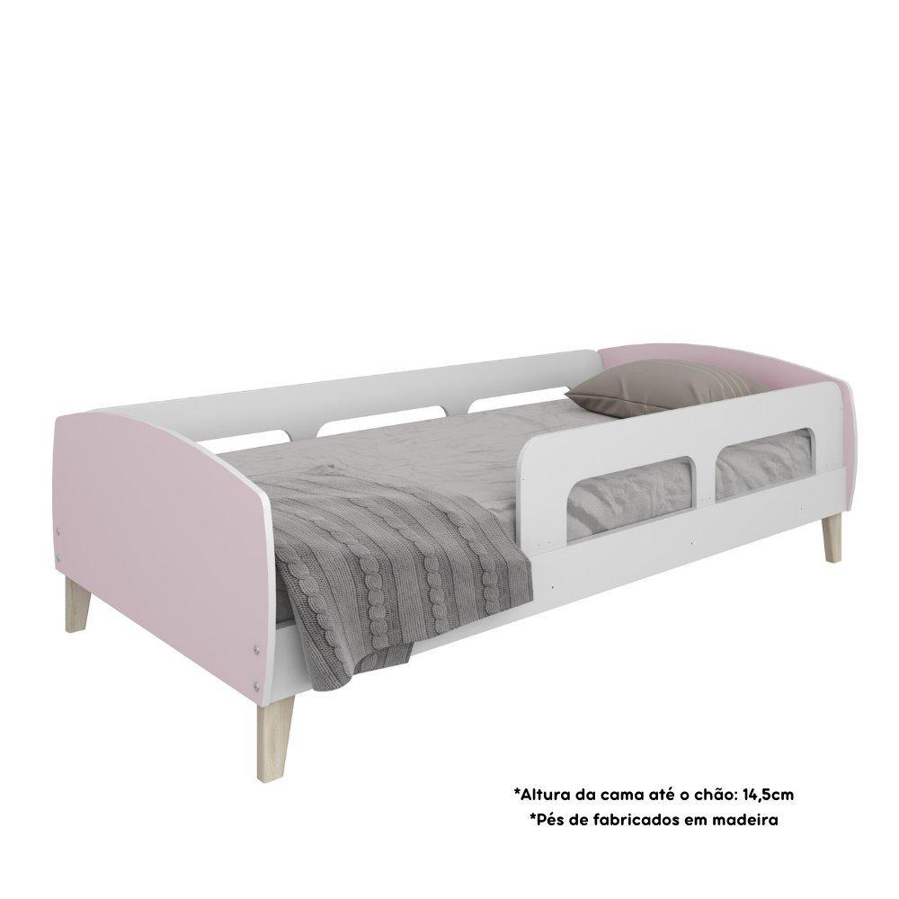 Cama Solteiro Jardim Com Protecao Montessoriana Branco/rosa