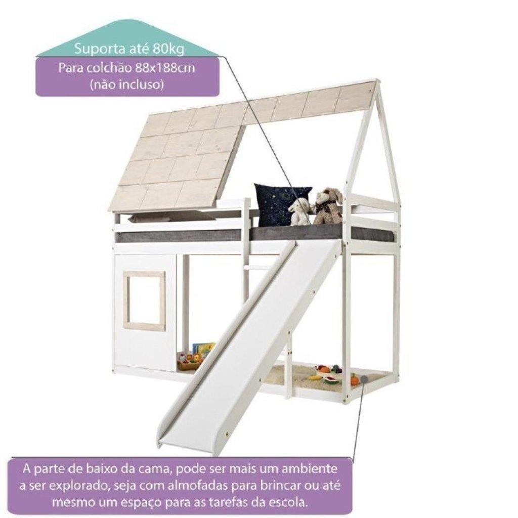Cama Alta Cabana Noopy Com Escorregador Casatema Madeiraoriginals Branco/cera Bege Sim