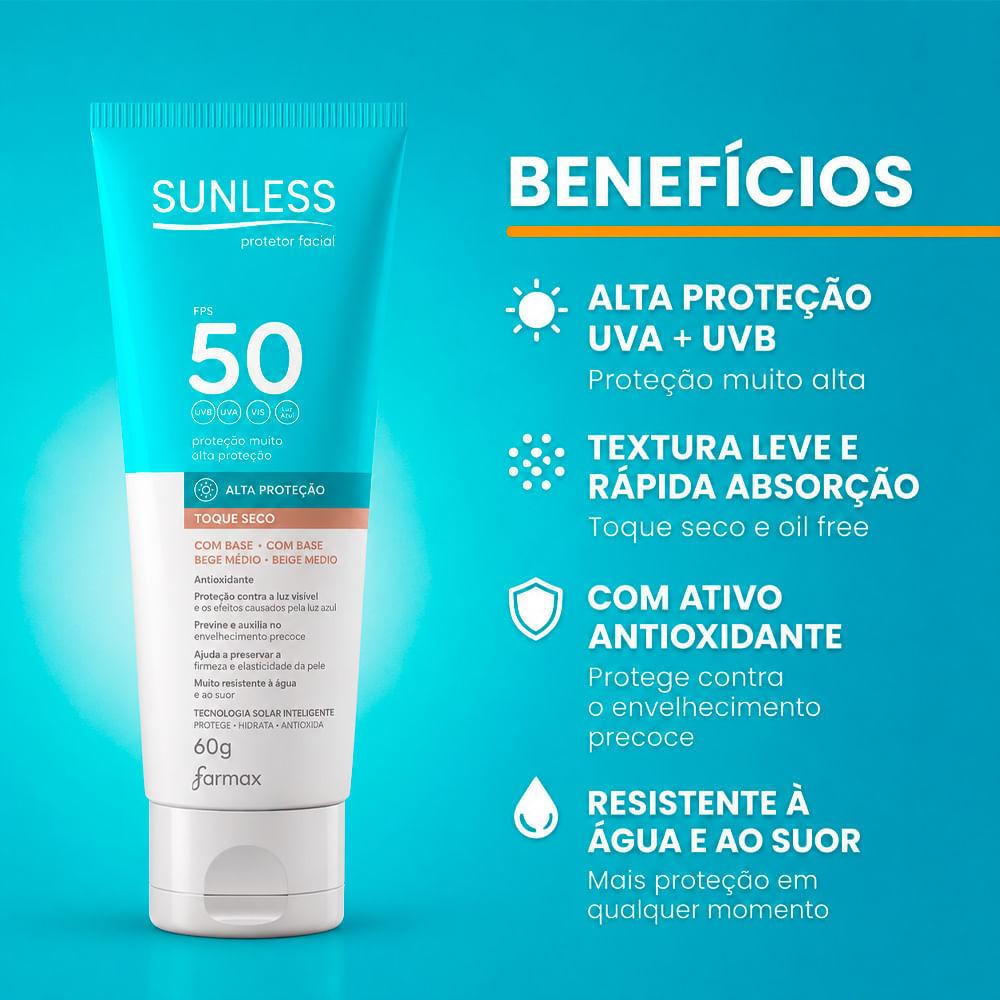 Protetor Solar Facial Com Cor Sunless FPS 50 60g - Bege Médio