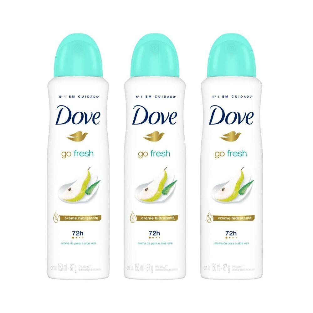 Kit 3 Desodorante Antitranspirante Aerosol Dove Go Fresh Pera E Aloe Vera 150ml
