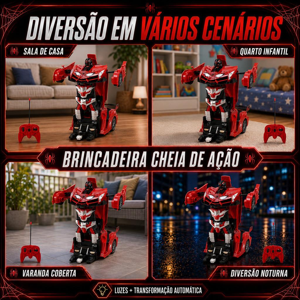 Carrinho De Controle Remoto Robô Transformer Homem Aranha Infantil Que Vira Robô Recarregavel Kizumba