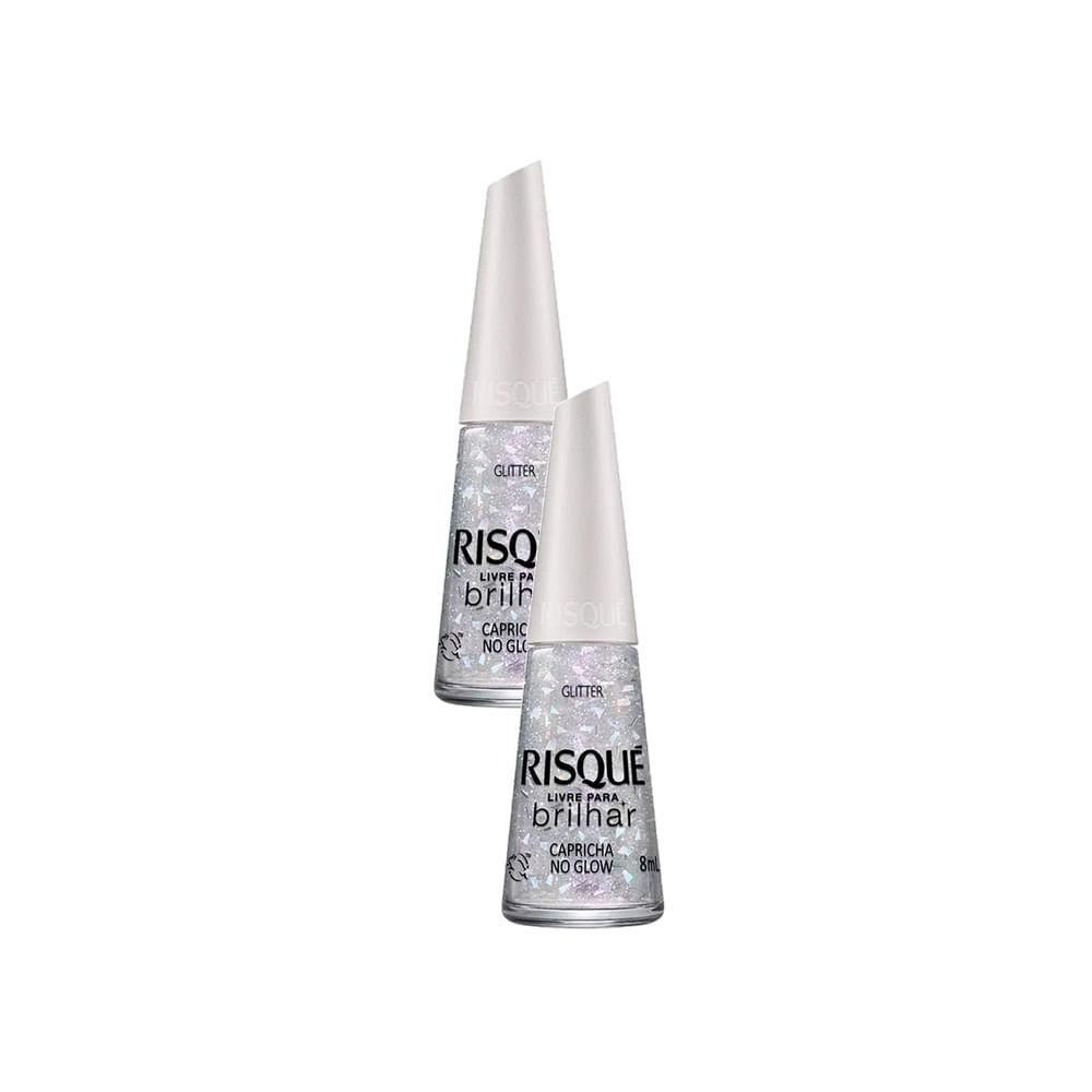 Kit 2 Esmalte Risqué Livre Para Brilhar Glitter Prata Cor Capricha No Glow 8ml