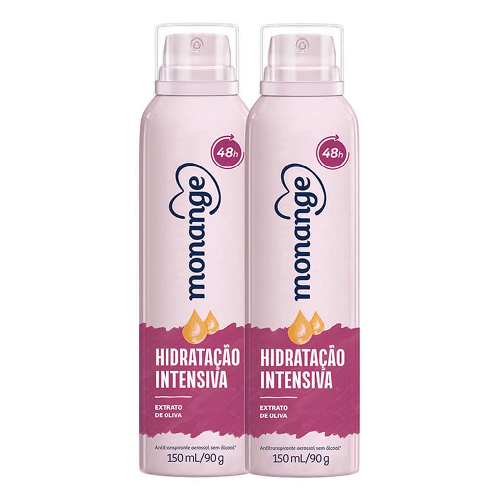 Kit 2 Desodorante Aerossol Antitranspirante Monange Feminino Hidratação Intensiva 150ml