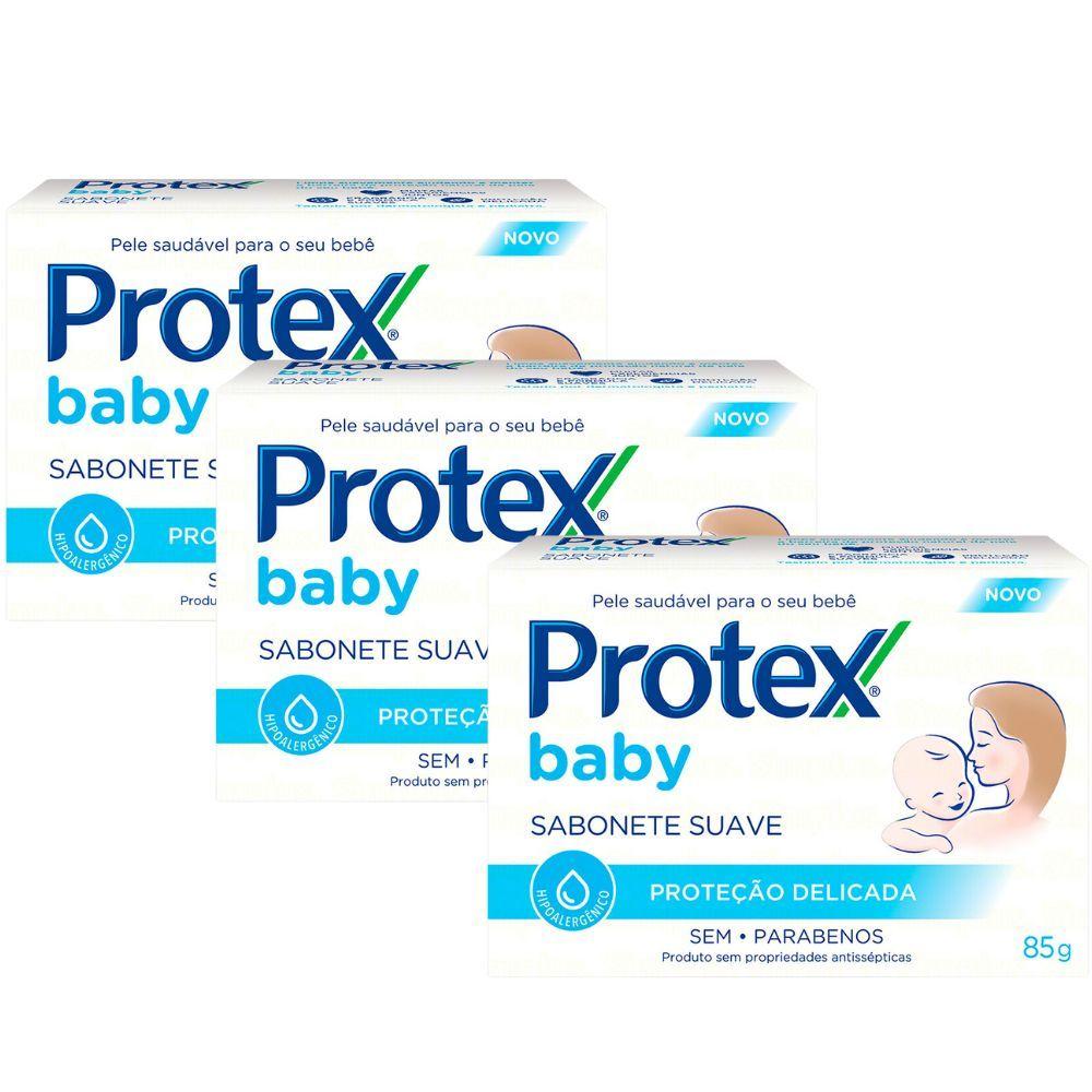 Kit 3 Sabonete Em Barra Protex Baby Proteção Delicada 85g