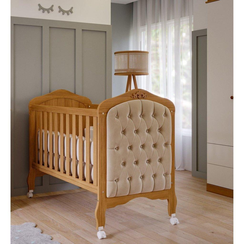 Berço Mini Cama Com Capitonê Alegria Espresso Móveis Nature/suede