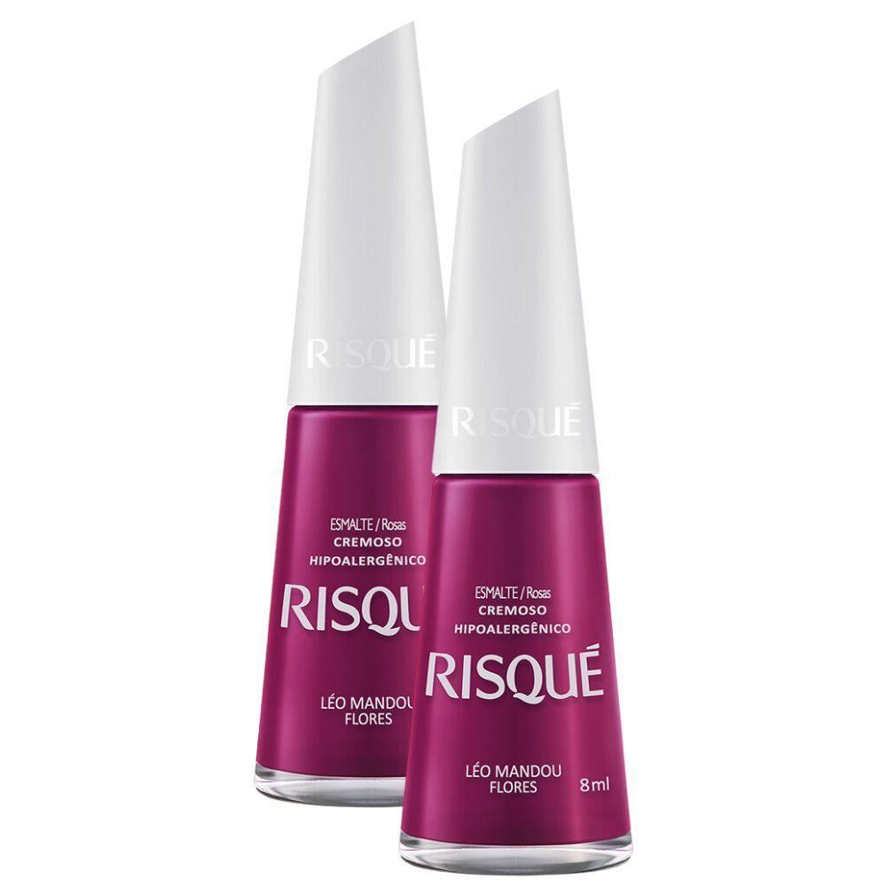 Kit 2 Esmalte Risqué Rosas Cremoso Léo Mandou Flores 8ml