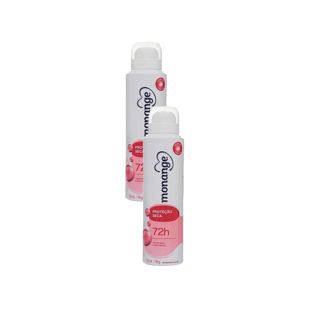 Kit 2 Desodorante Monange Proteção Seca Aerosol Antitranspirante 72h 150ml