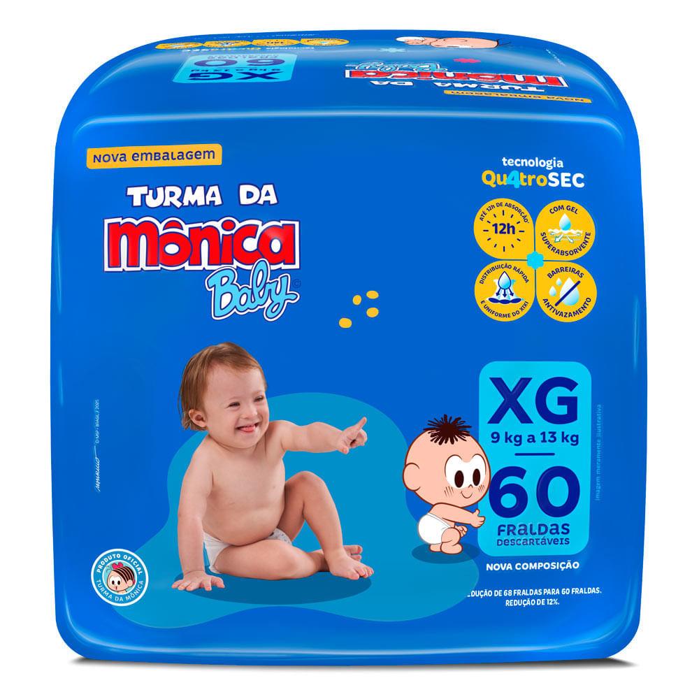 Fralda Turma Da Mônica Baby Qu4trosec Tamanho Xg 60 Unidades Descartáveis