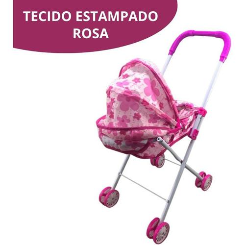 Carrinho De Boneca Importway Rosa Com 4 Rodas Tipo Berço Ideal Para Brincadeiras