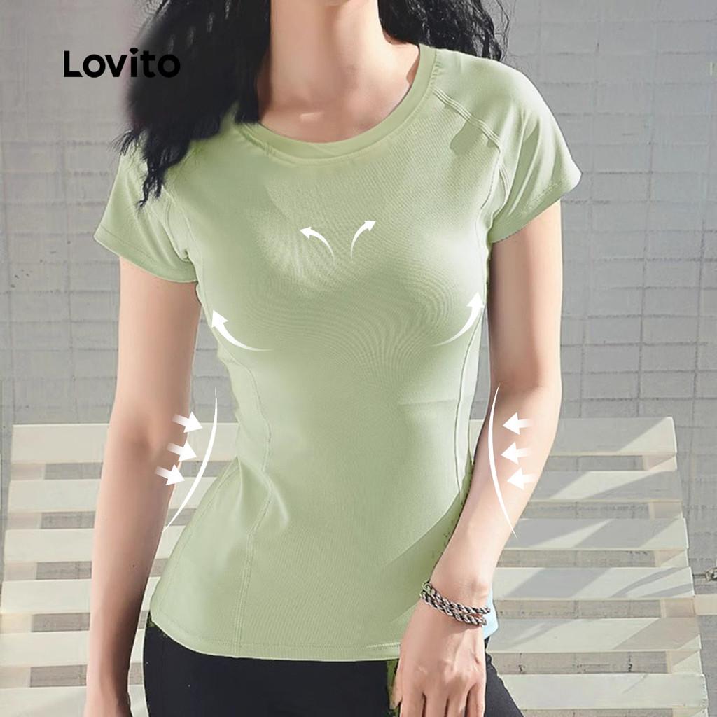 Lovito Casual Camiseta Esportiva Furos Ventilação Seca Rápido Corrida Yoga Treino Funcional Feminino