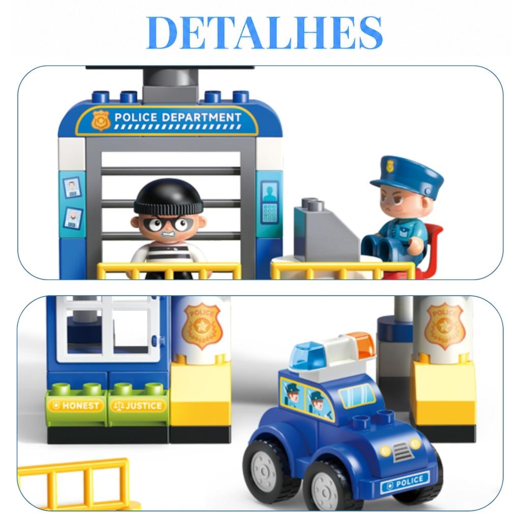 Blocos De Montar Duplo Educativo Polícia 63 Peças - Castela