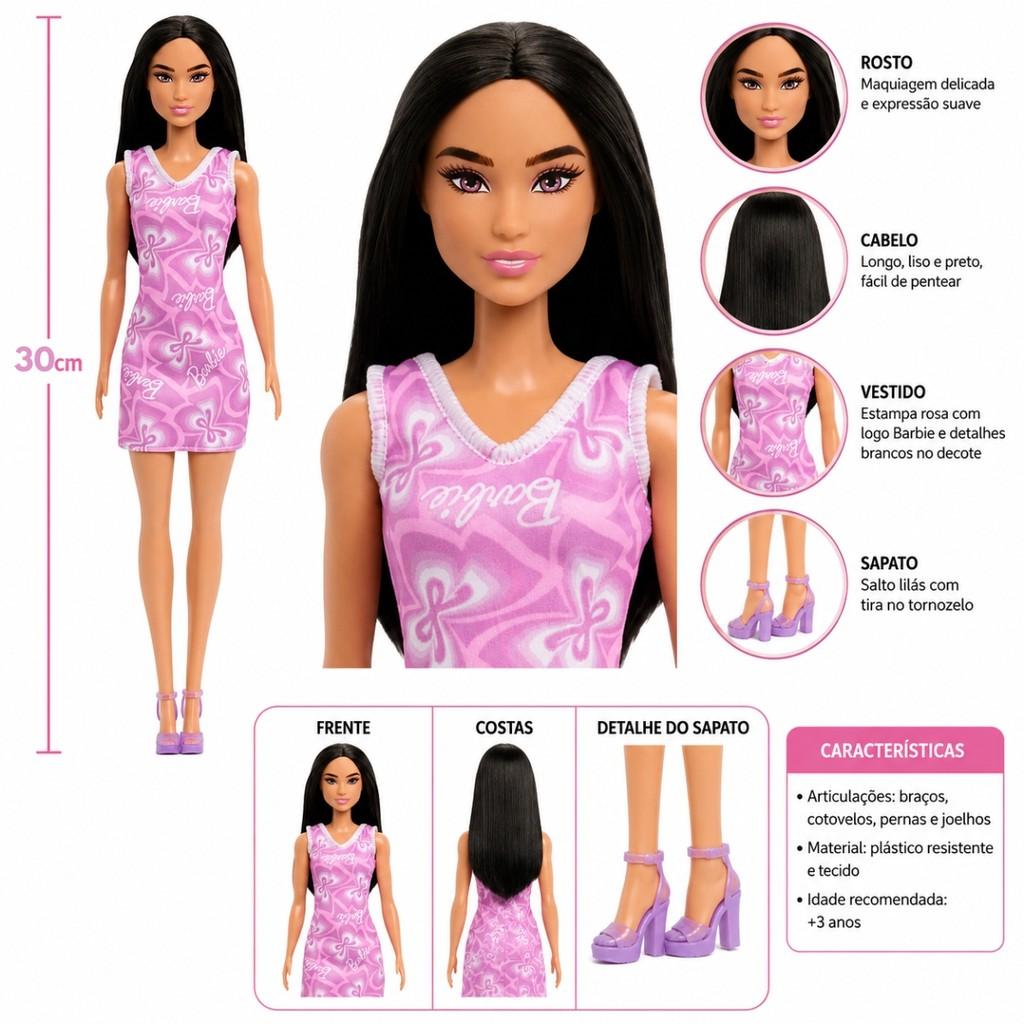 Boneca Barbie Fashion Articulada Cabelo Preto Colecionável Para Crianças - Mattel