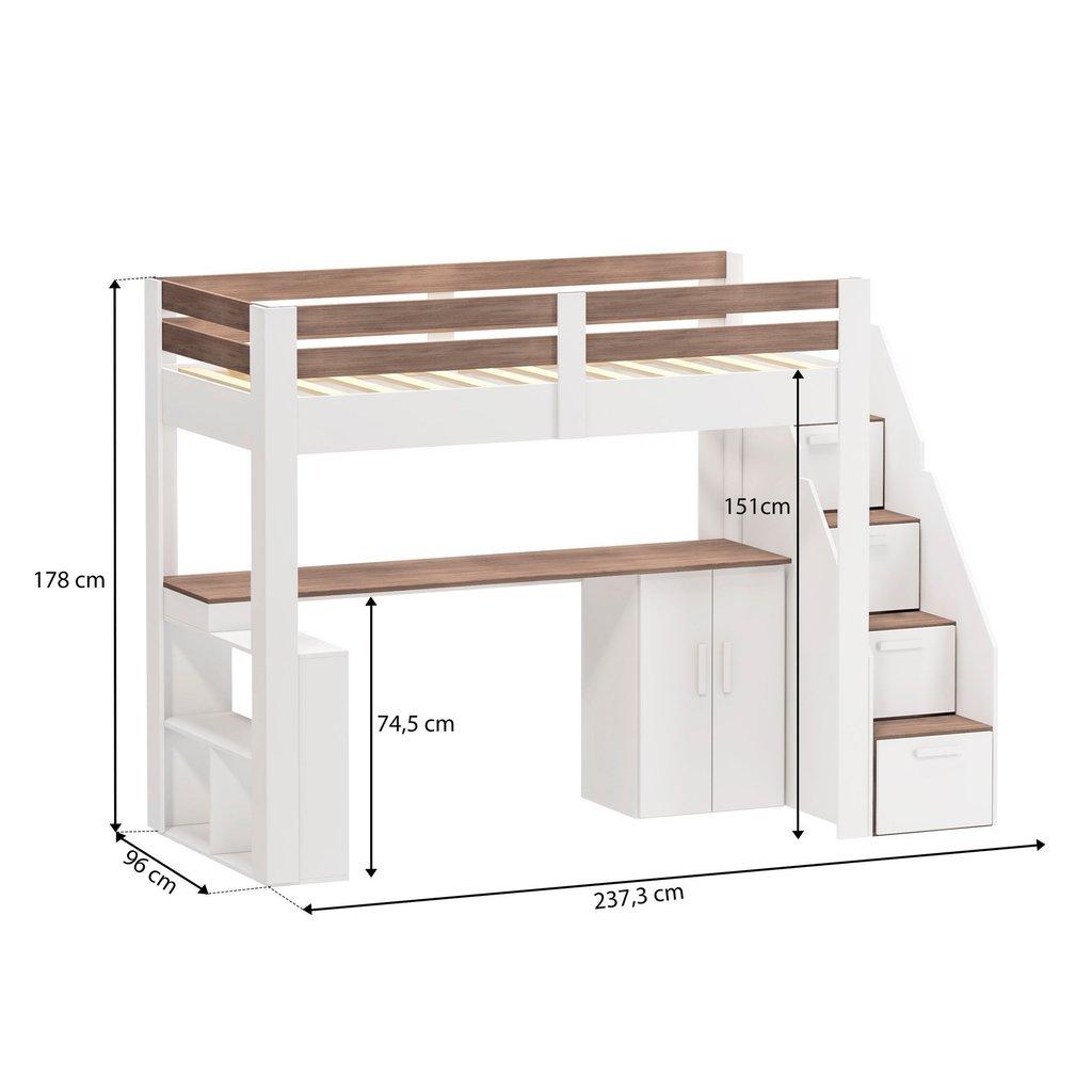 Cama Alta Beliche Infantil/juvenil Star PLUS Office Multifuncional Casatema Madeiraoriginals Branco/montana