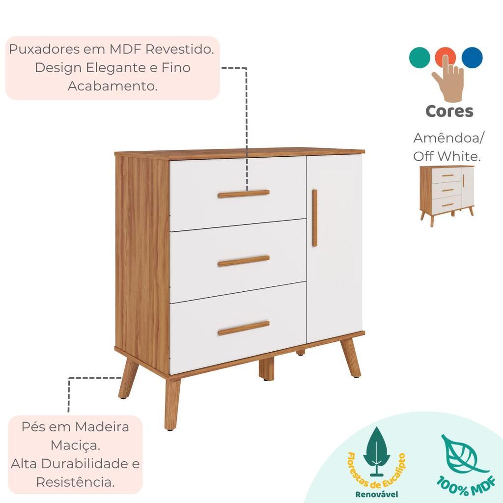 Cômoda Bebê Infantil 3 Gavetas 1porta 100 Mdf Pé Palito