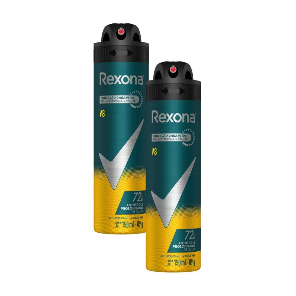 Kit 2 Desodorante Antitranspirante Aerosol Masculino Rexona V8 72 Horas 150ml