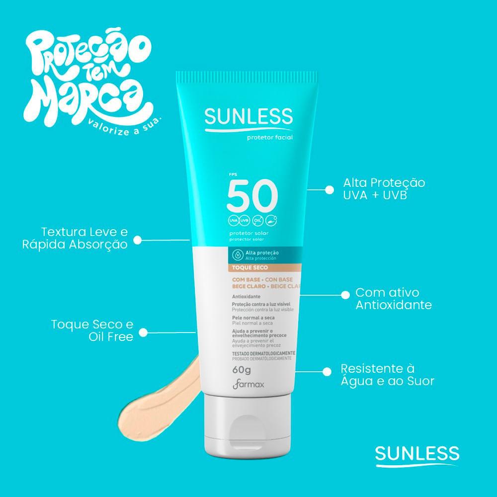 Protetor Solar Facial Com Cor Sunless FPS 50 60g - Bege Claro