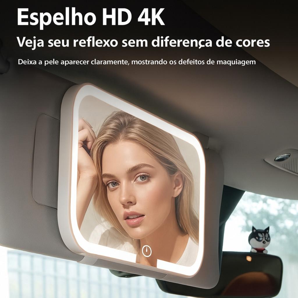 Espelho De Maquiagem Com LED Para Carro Quebra-sol Tela Sensível Ao Toque Recarregável Tipo C