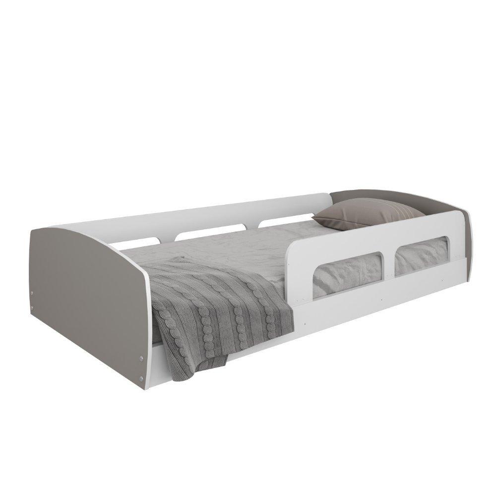 Cama Montessoriana Solteiro Jardim Com Protecao Branco/fumê