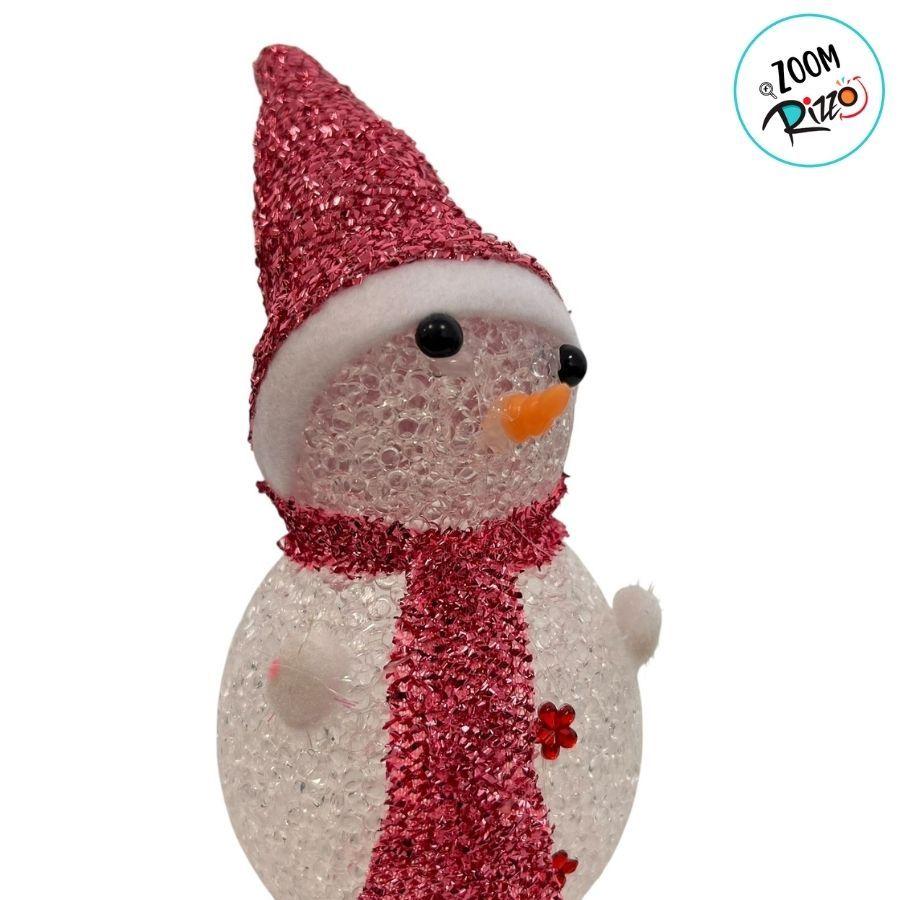 Enfeite Decorativo De Natal Com Luz - Boneco De Neve Com Cachecol - Rosa - 24cm - 1 Unidade - Rizzo