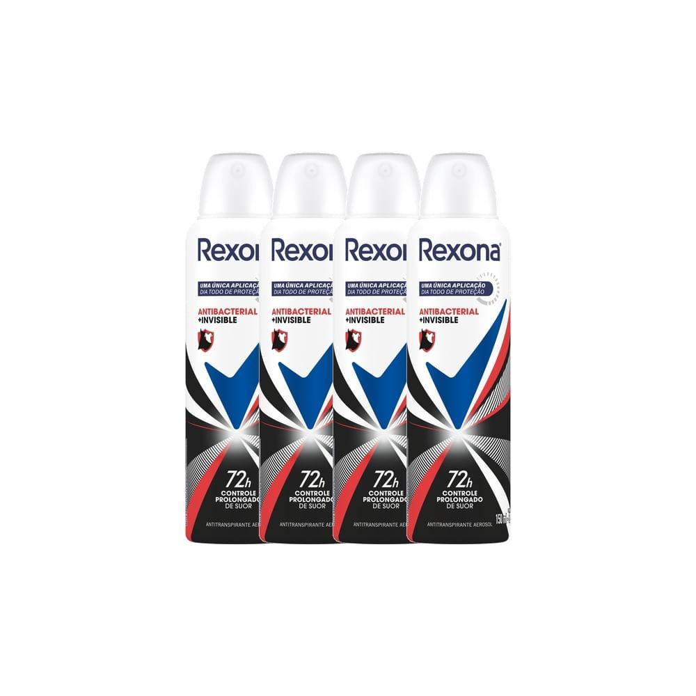 Kit 4 Desodorante Antitranspirante Rexona Antibacterial + Invisible Aerosol 150ml