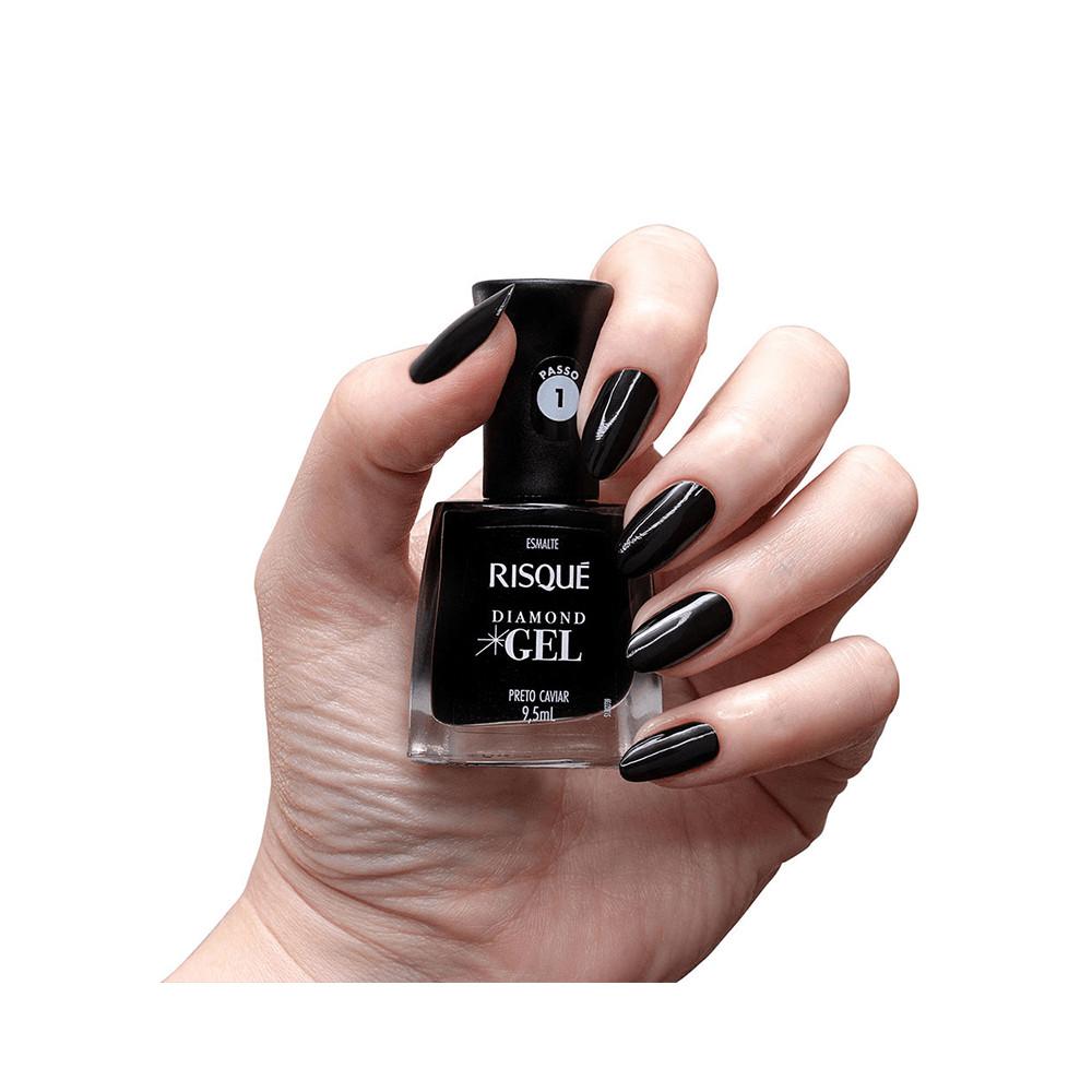 Esmalte Risqué Diamond Gel Preto Caviar Cremoso
