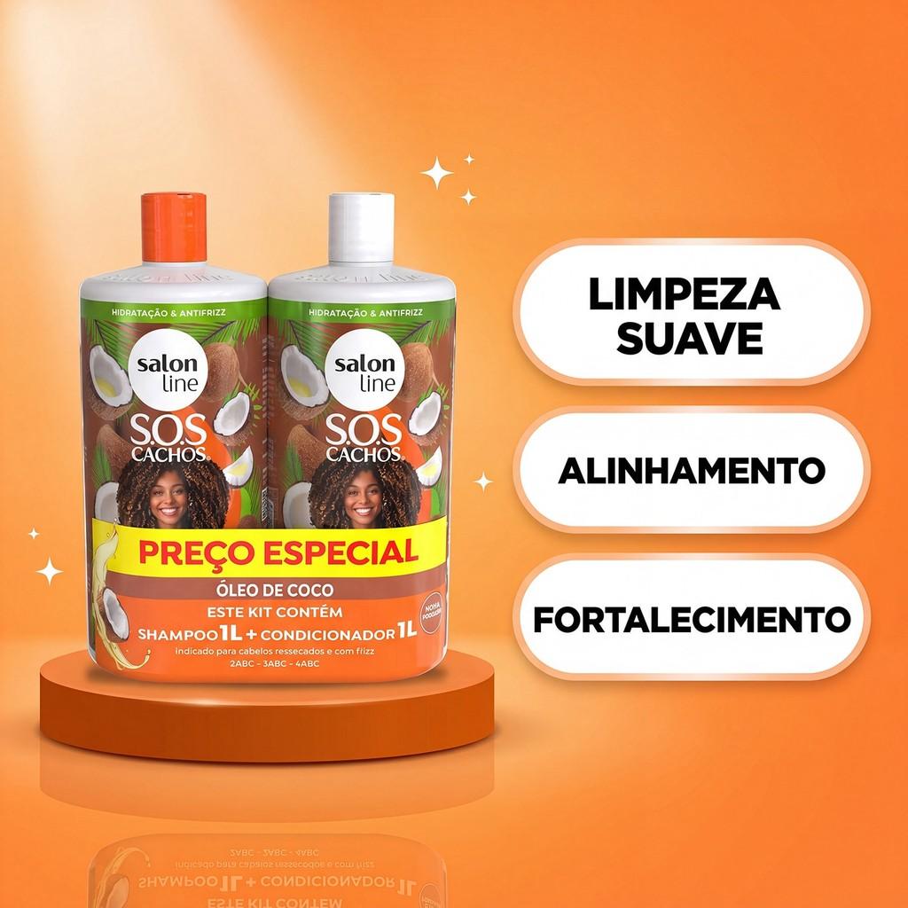 Kit Sos Cachos Coco Profundo Shampoo E Condicionador Litrão Salon Line