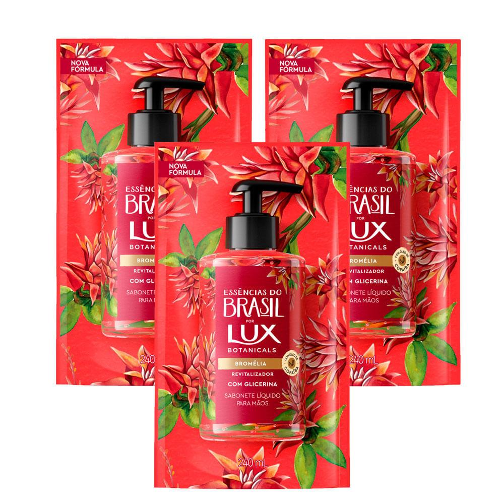 Kit 3 Sabonete Líquido Para Mãos Lux Essências Do Brasil Bromélia Refil 240ml