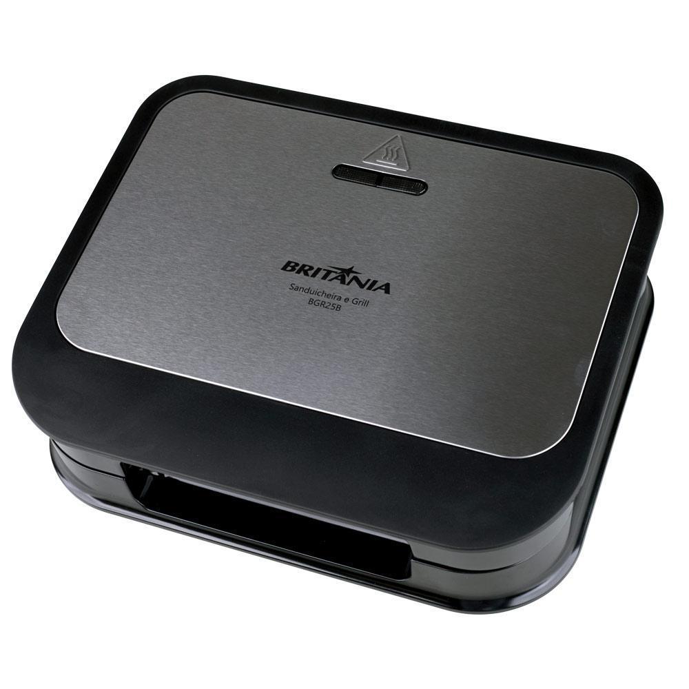 Sanduicheira Grill Antiaderente Britânia Bgr25b Preta Com Prata 127V