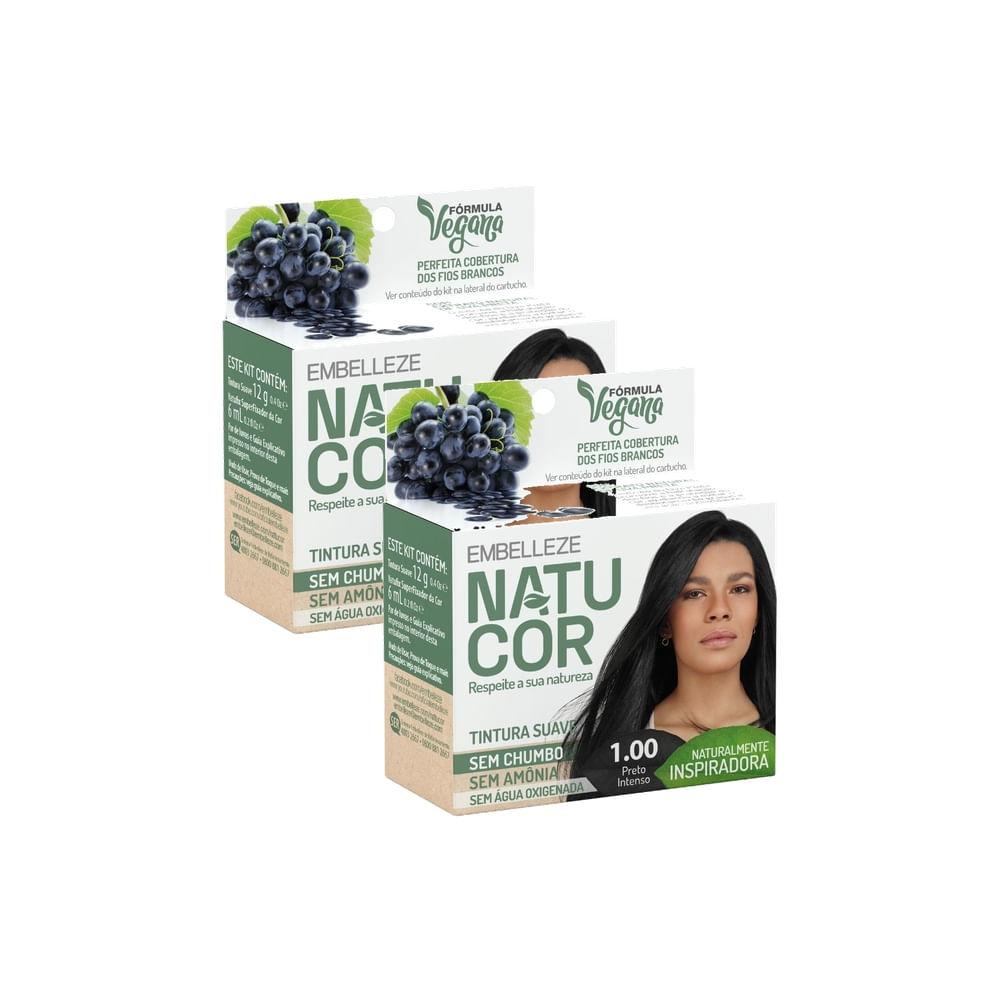 Kit 2 Tintura Pó Natucor Embelleze Uva Preta Preto Intenso 1.00