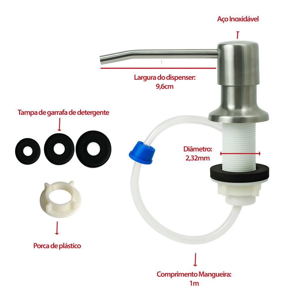 Dispenser Mangueira Dosador Embutir Cuba Pia Galao Flexivel Dispensador Dosador Sabão Detergente Cor Prateado