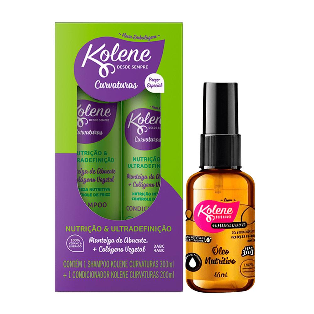 Kit Kolene Curvaturas Shampoo 300ml + Condicionador 200ml + Óleo Nutritivo Kolene Superfinalizadores 45ml