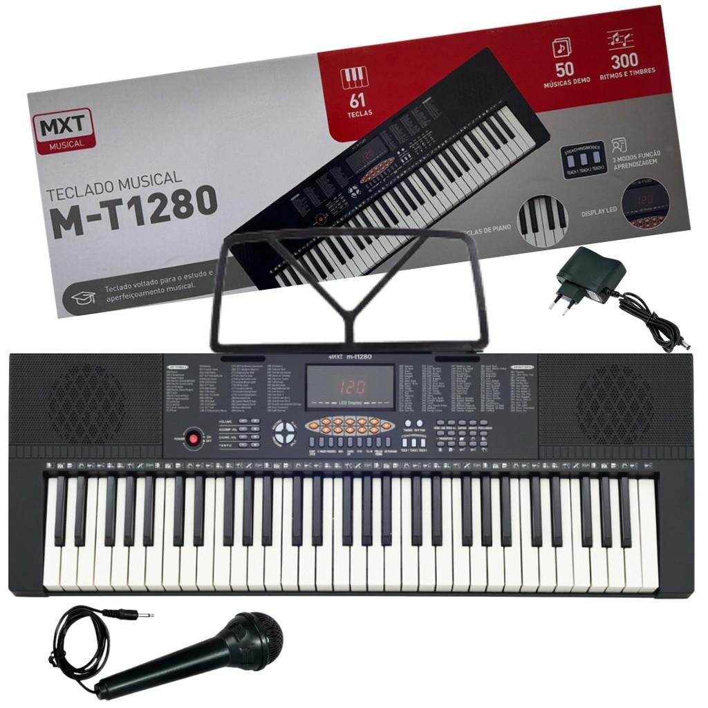 Teclado Musical Mxt M-t1280 - 300 Timbres 61 Teclas+ Microfone+ Capa Cristal+ X