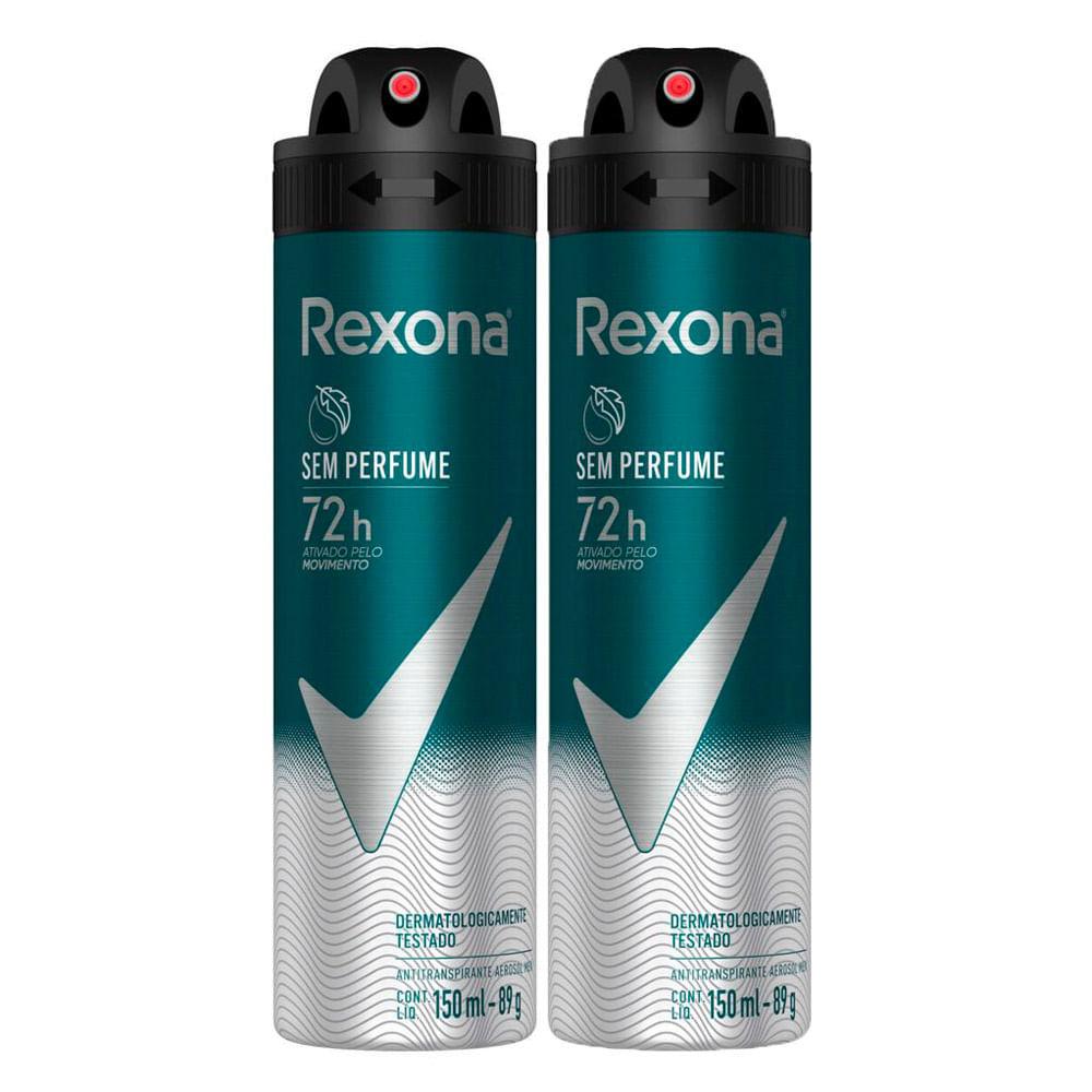 Kit 2 Desodorante Antitranspirante Aerosol Masculino Rexona Sem Perfume 72 Horas 150ml