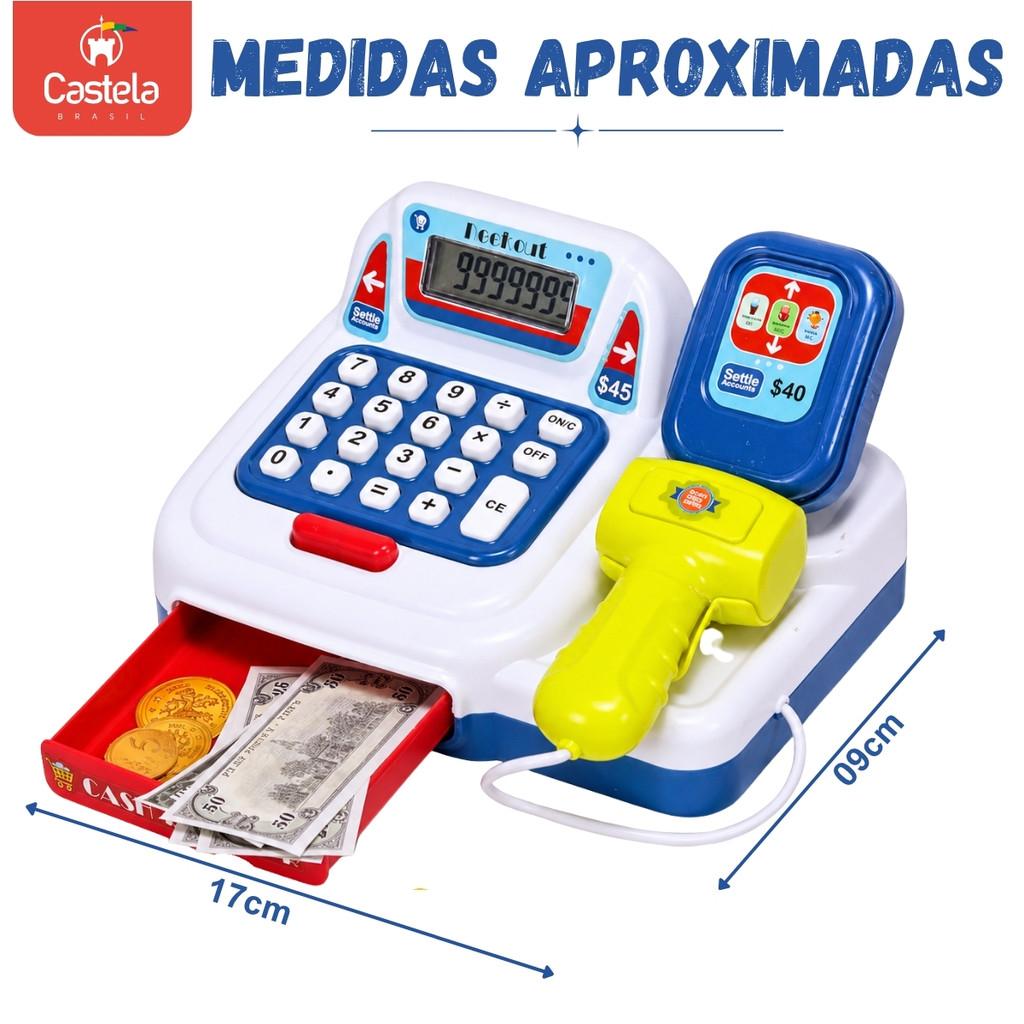 Caixa Registradora De Brinquedo Com Calculadora Legumes Luz Som Azul - Castela