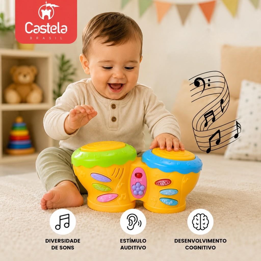 Tambor Musical Infantil Luz E Som Castela Brinquedo Educativo Sensorial Bateria Menino Menina