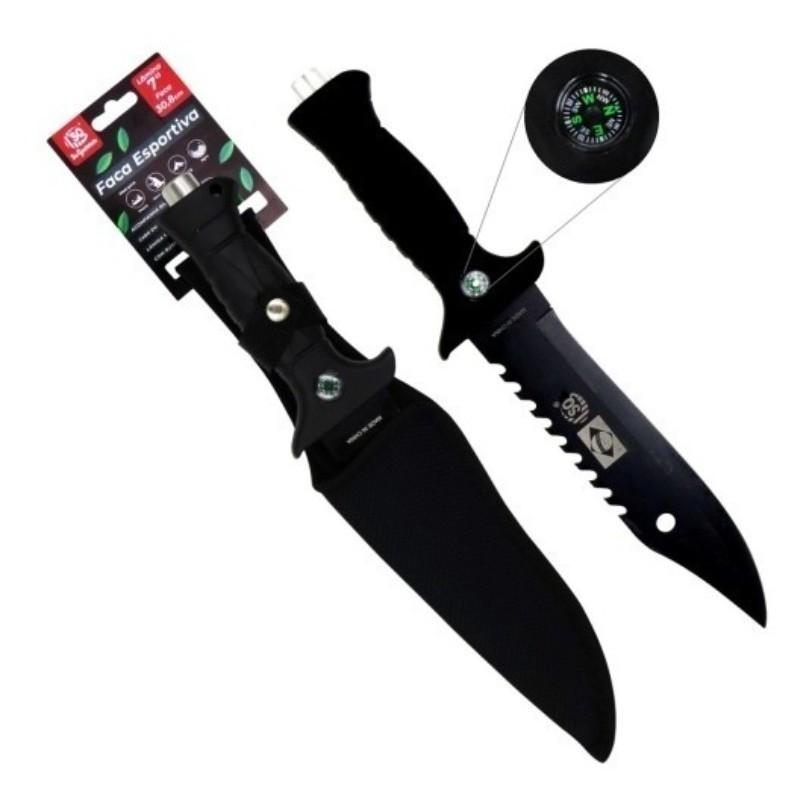 Faca Esportiva Fang Emborrachada Com Bainha Rambo Selva Camping Pesca