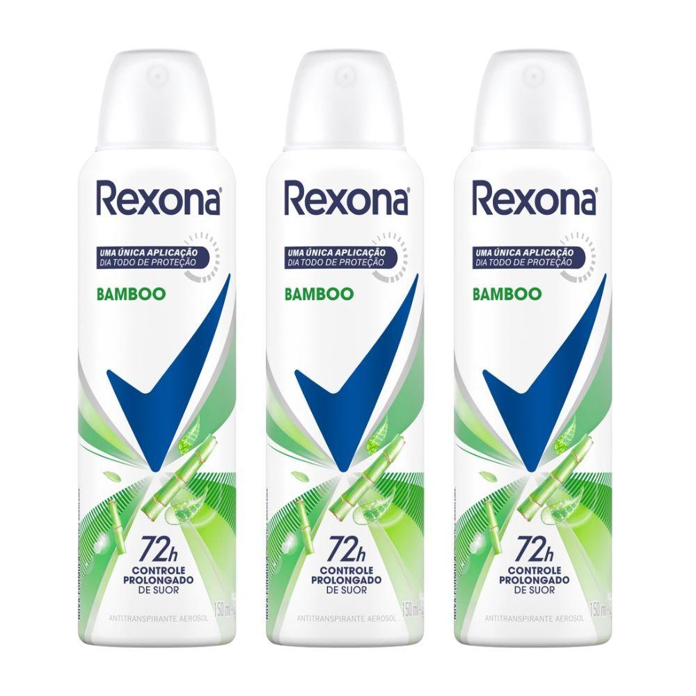 Kit 3 Desodorante Antitranspirante Aerosol Feminino Rexona Bamboo 72 Horas 150ml