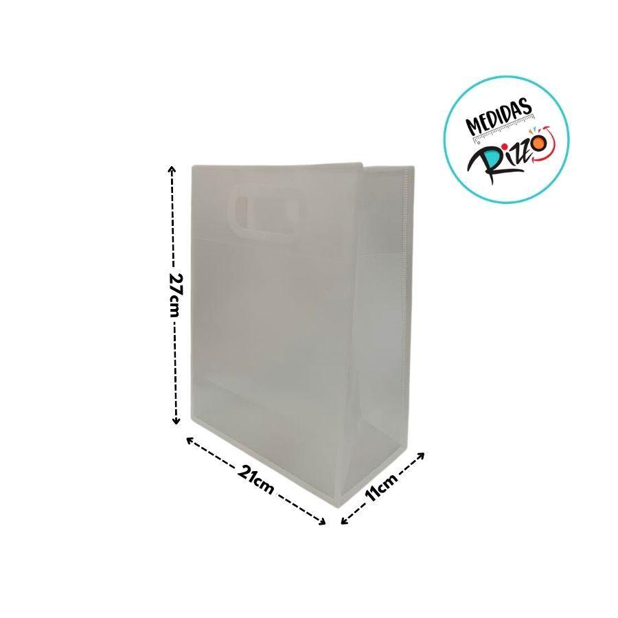 Sacola Transparente Fosca Pvc Alça Plana Branco - 27x21x11cm - 12 Unidades - Rizzo