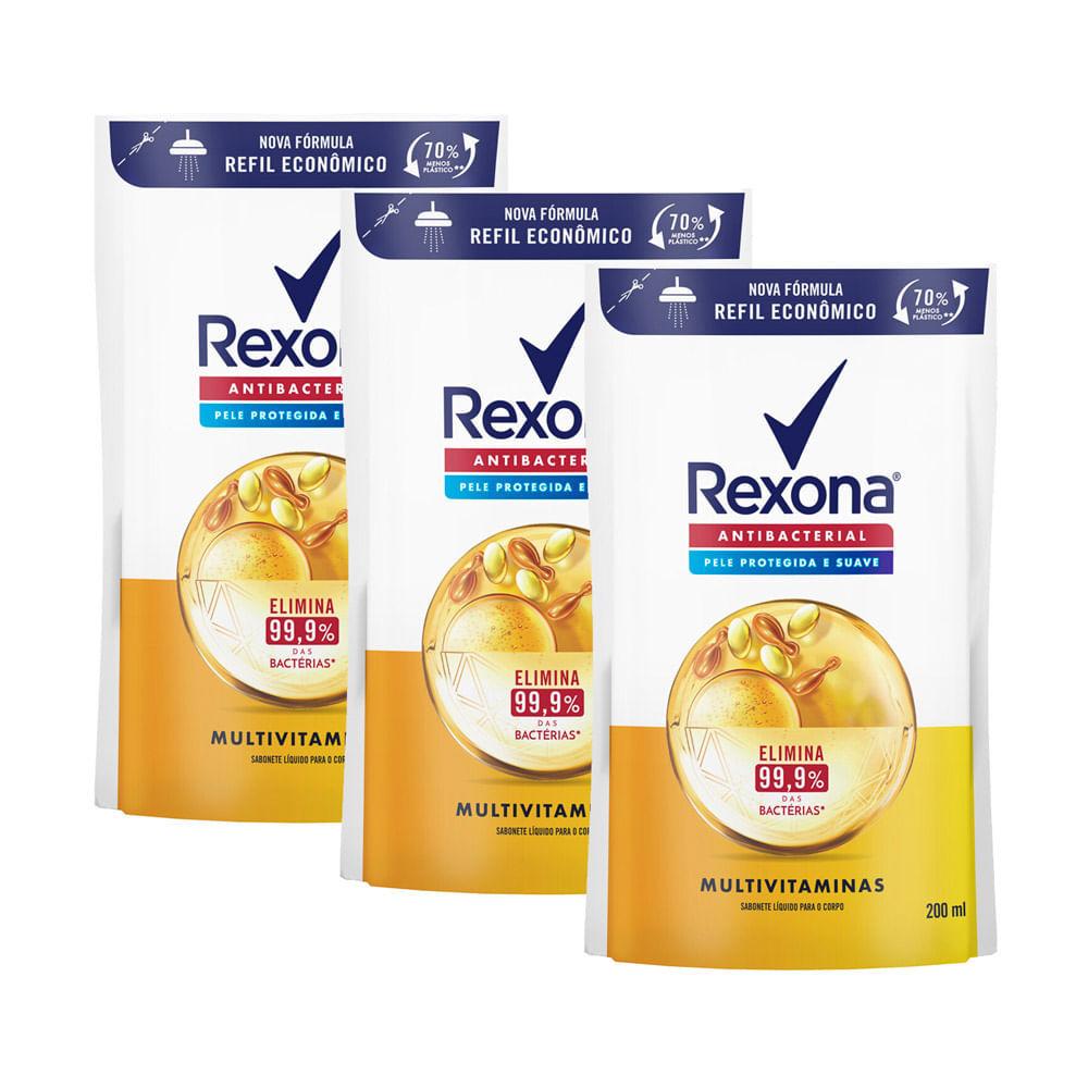 Kit 3 Sabonete Líquido Para O Corpo Rexona Multivitaminas 200ml Refil