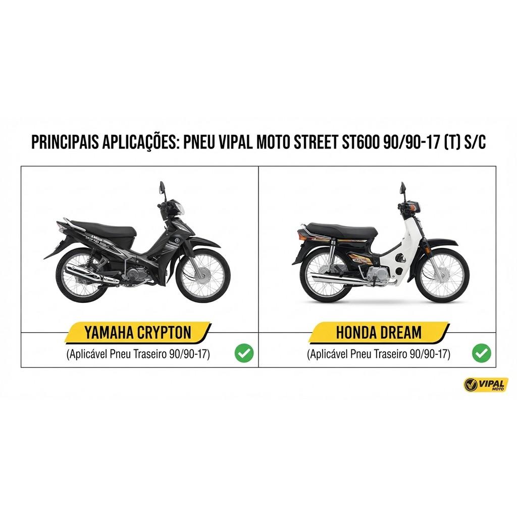 Pneu Moto Vipal 90/90-17 Street St600 Traseiro Crypton Uso Sem Câmara