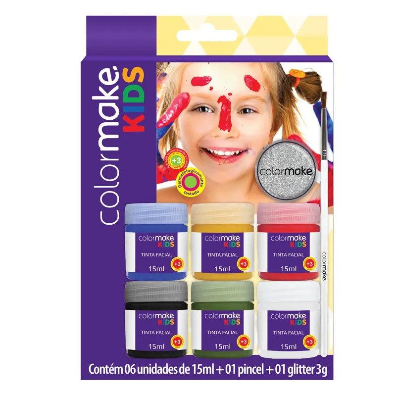 Tinta Líquida Facial Kids 6 Cores + 1 Pincel E Glitter 1002 Colormake