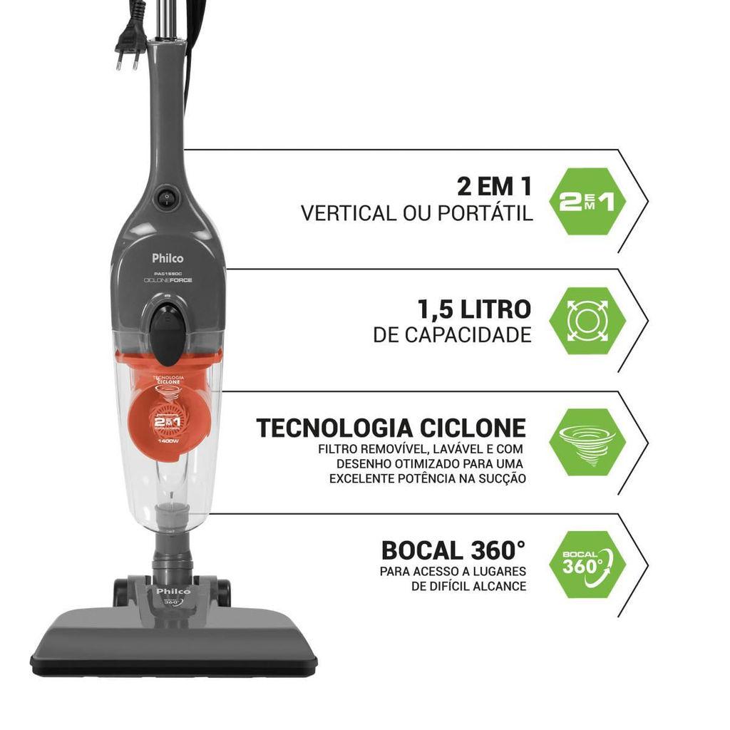 Aspirador De Pó Vertical Philco Ciclone 2 Em 1 1400w Pas1550c