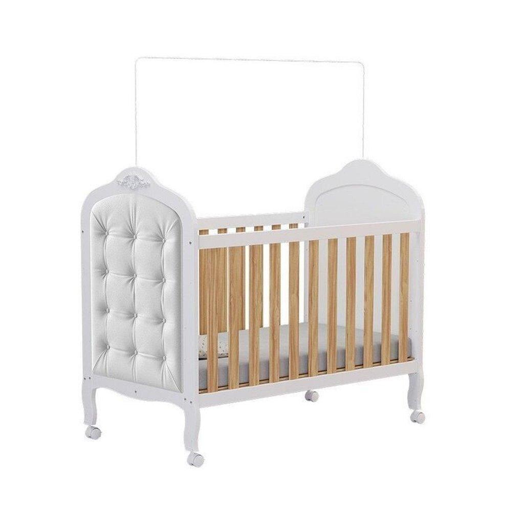 Berço Mini Cama 3 Em 1 Com Capitonê 100 Mdf Maya Espresso Móveis Branco Brilho/amêndoa