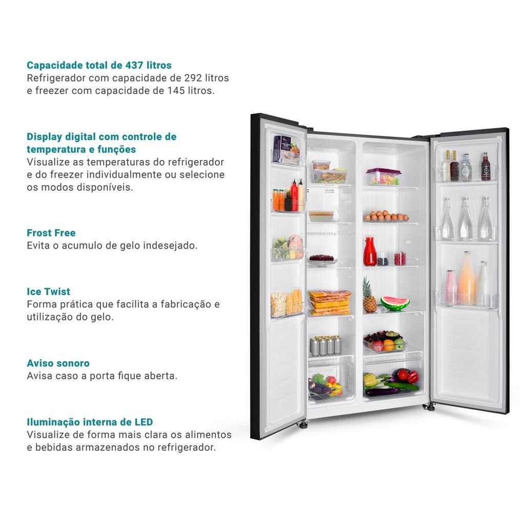 Geladeira 437L Philco Inverter Side By Side Inox Prf535i