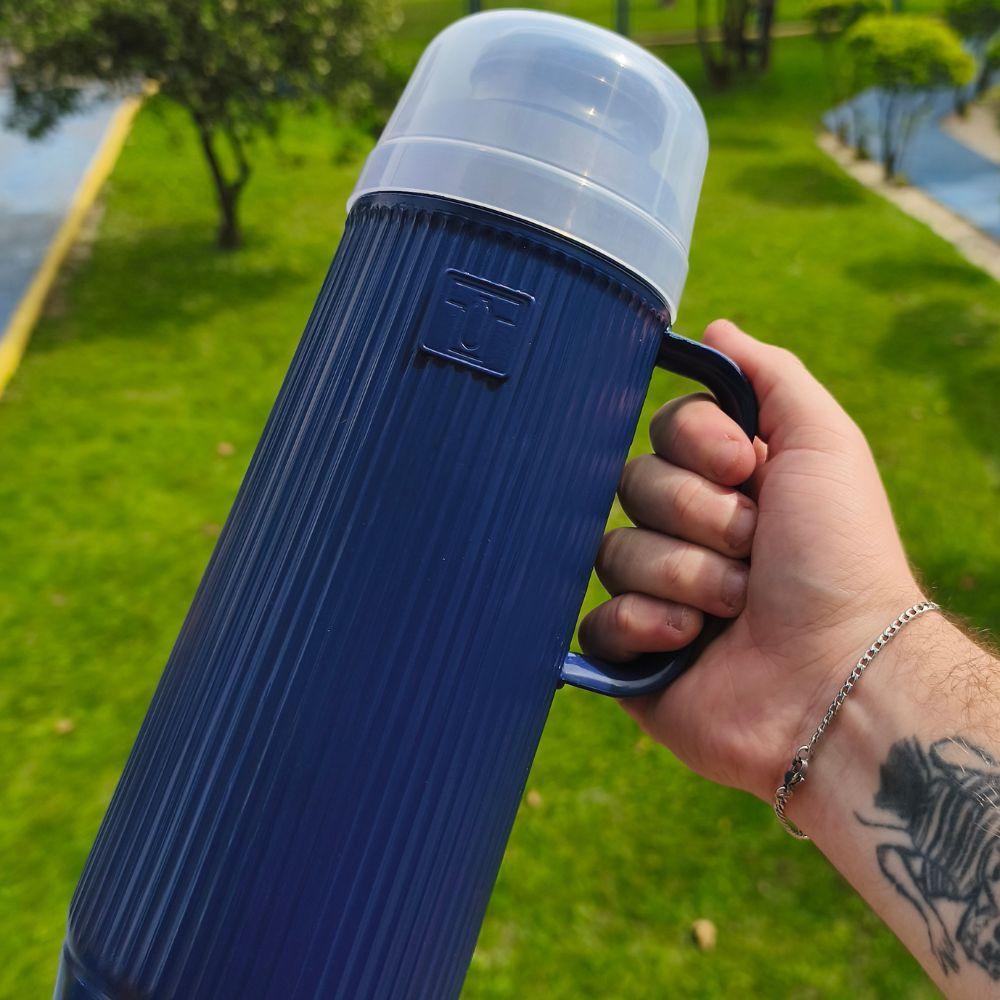 Garrafa Térmica Termolar Mundial 1L Azul Anoitecer Ampola De Vidro Rolha Clean Para Café Chá E Leite
