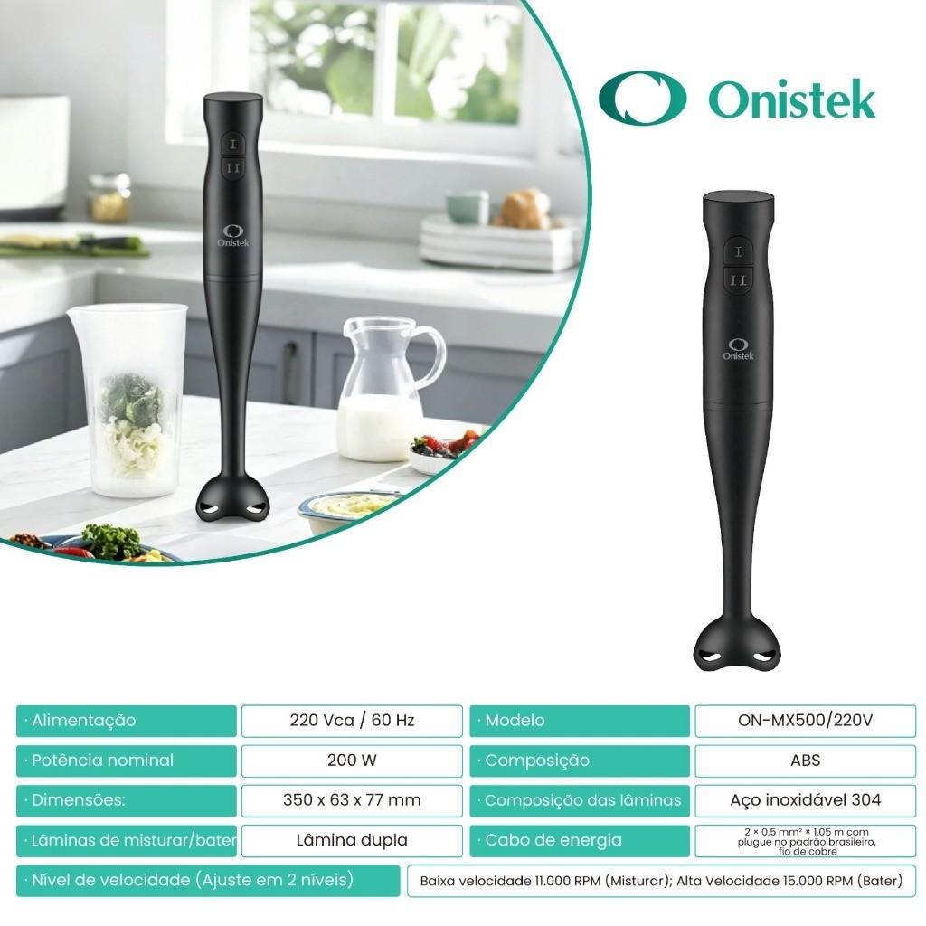 Mixer Elétrico De Mão Portátil 200W 2 Velocidades Lâminas Inox 304 Para Sopas E Vitaminas Onistek
