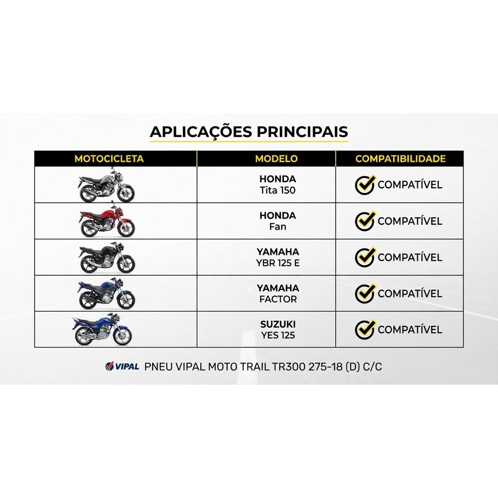 Pneu Moto Vipal 2.75-18 Trail Tr300 Dianteiro Titan Fan Ybr Factor Uso Com Câmara