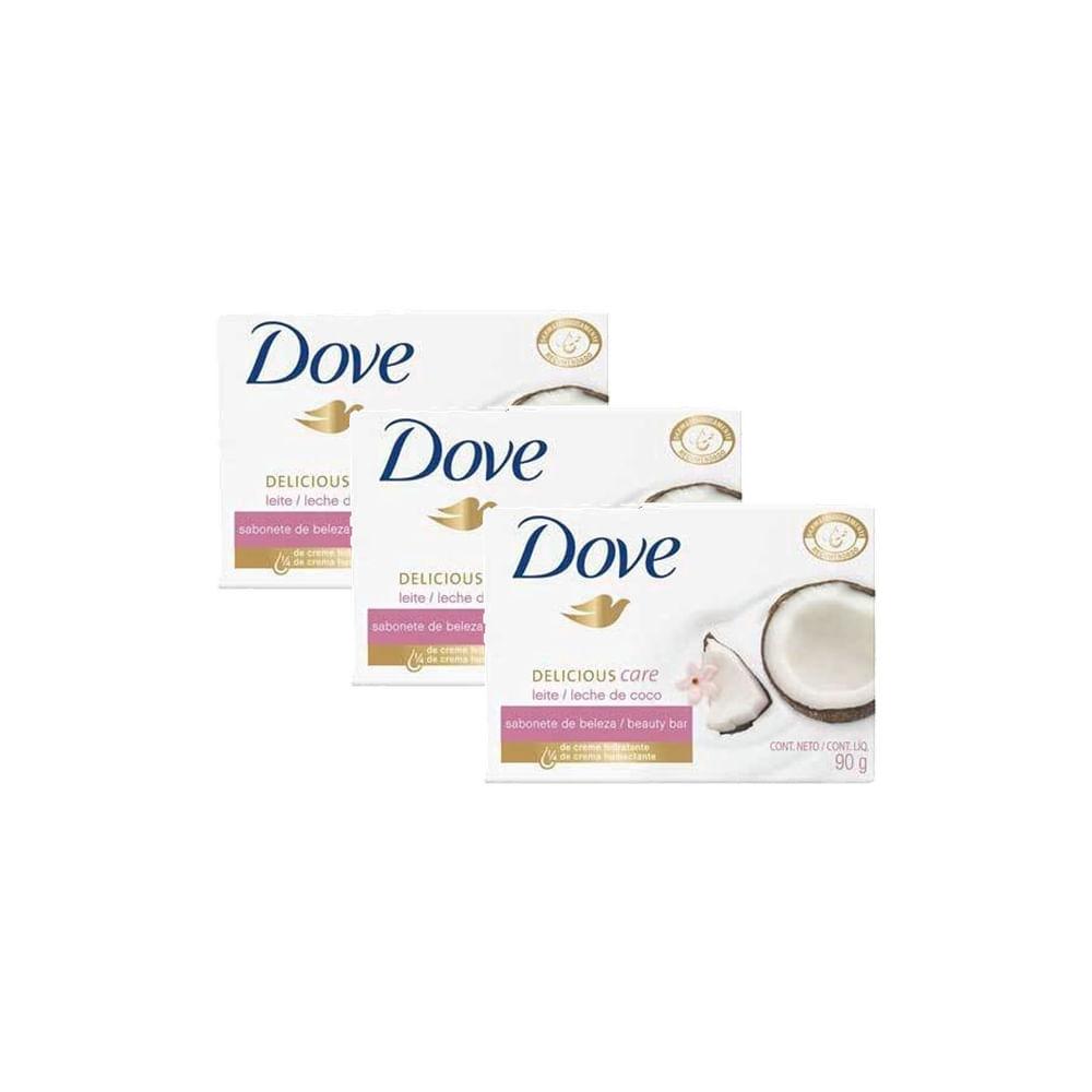 Kit 3 Sabonete Em Barra Dove Delicious Care Leite De Coco E Jasmim Com 90g