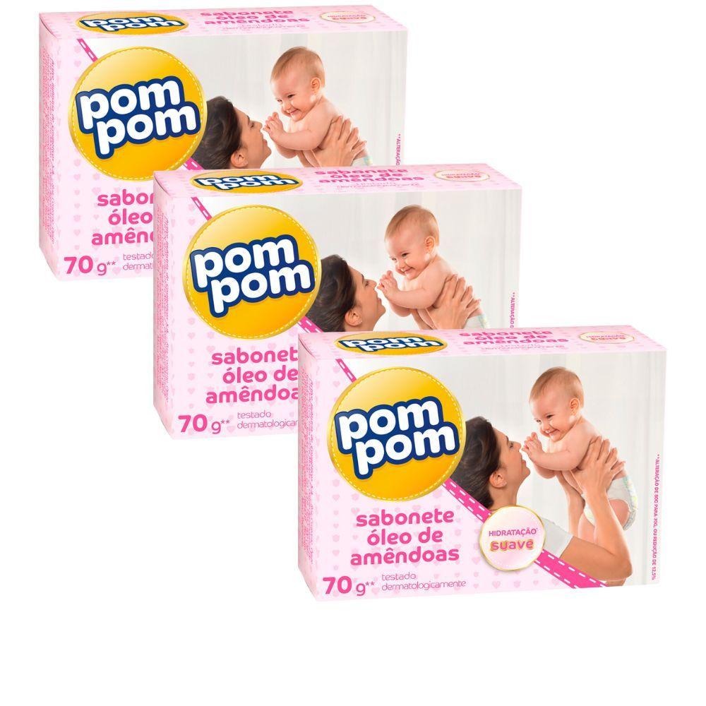 Kit 3 Sabonete Infantil Pom Óleo De Amêndoas 70g